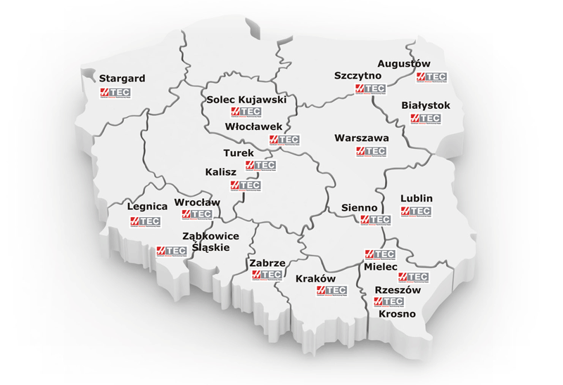 Карта центров HTEC, Польша, 2016