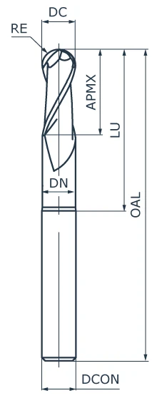 Фреза концевая твердосплавная APL131-BNFN2-0050-0050-025, сферическая, обниженная шейка, ØD 0,5 мм