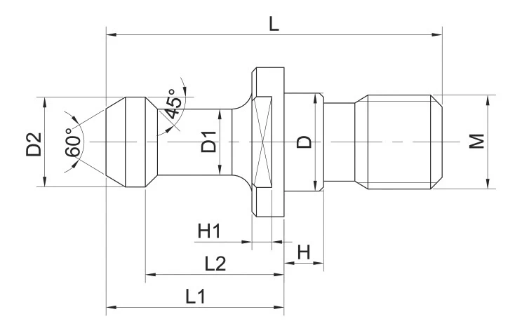 Болт тяговый (штревель) без отверстия, без кольца, 45°, BT40, MAS403/BT, 1шт.