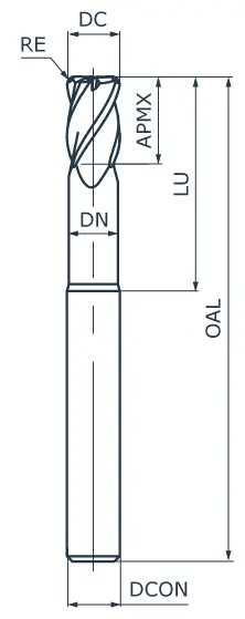 Фреза концевая твердосплавная BHS11-CRFN2-0150-0150-020, с радиусом при вершине, обниженная шейка, ØD 1,5 мм