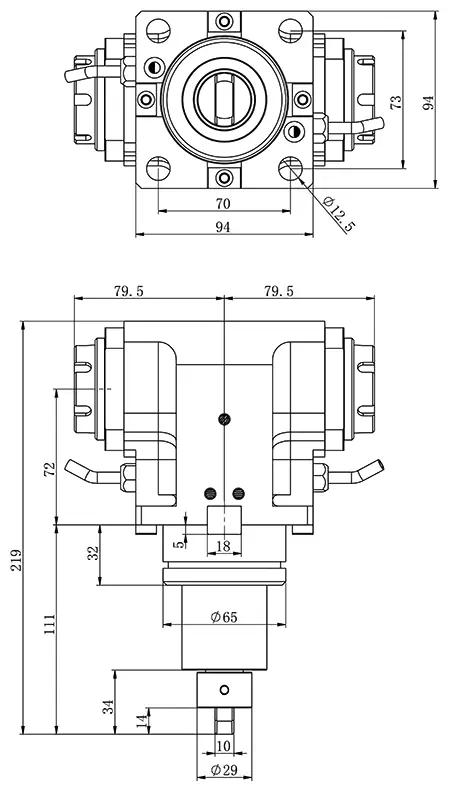 Приводной угловой 2-х сторонний блок AdvaCUT BMT65, ER32, T=1:1, RMP=6000, внеш. СОЖ