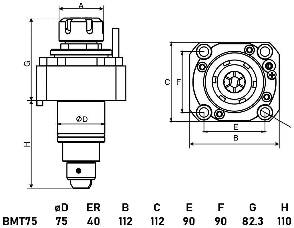 Приводной прямой блок AdvaCUT BMT75, ER40, T=1:1, RMP=4000, внеш. СОЖ
