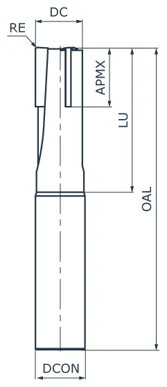 Фреза концевая PCD BAL11-CRFN3-100-035-020, с радиусом при вершине, обниженная шейка, ØD 10 мм