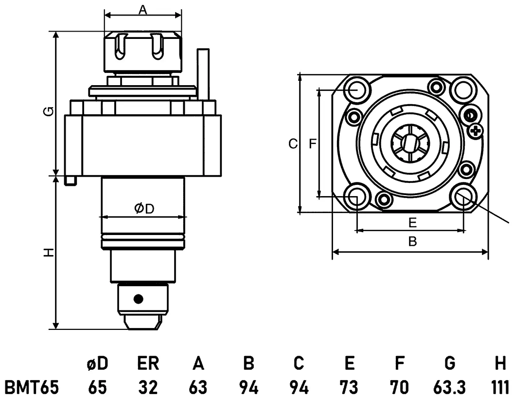 Приводной прямой блок AdvaCUT BMT65, ER32, T=1:1, RMP=5000, внеш. СОЖ