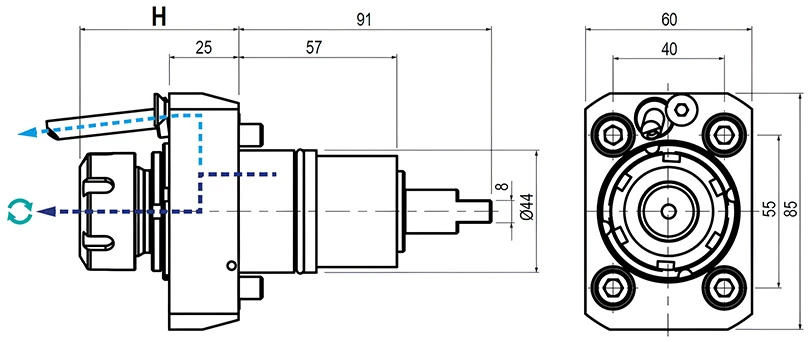 Приводной прямой блок AdvaCUT BMT44, ER-25, T=1:1, RPM=6000, H=57,2 (NAKAMURA), внеш. СОЖ