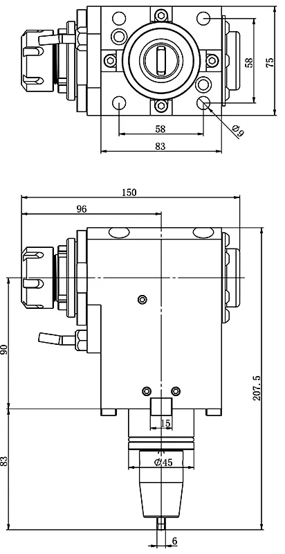 Приводной угловой блок AdvaCUT BMT45, ER25, H=90, T=1:1, RMP=5000, внеш. СОЖ
