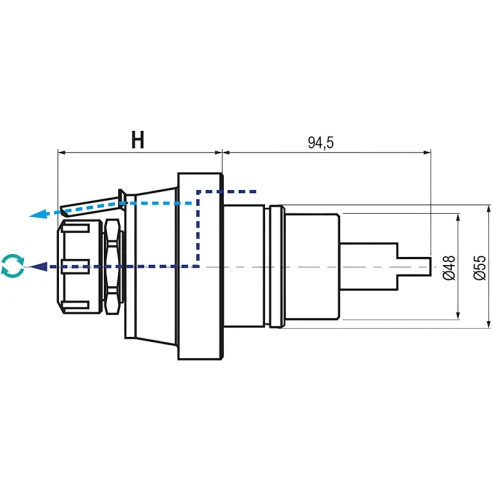 Приводной прямой блок AdvaCUT BMT55, ER-25, T=1:1, RPM=6000, H=70 (BIGLIA), внеш. СОЖ