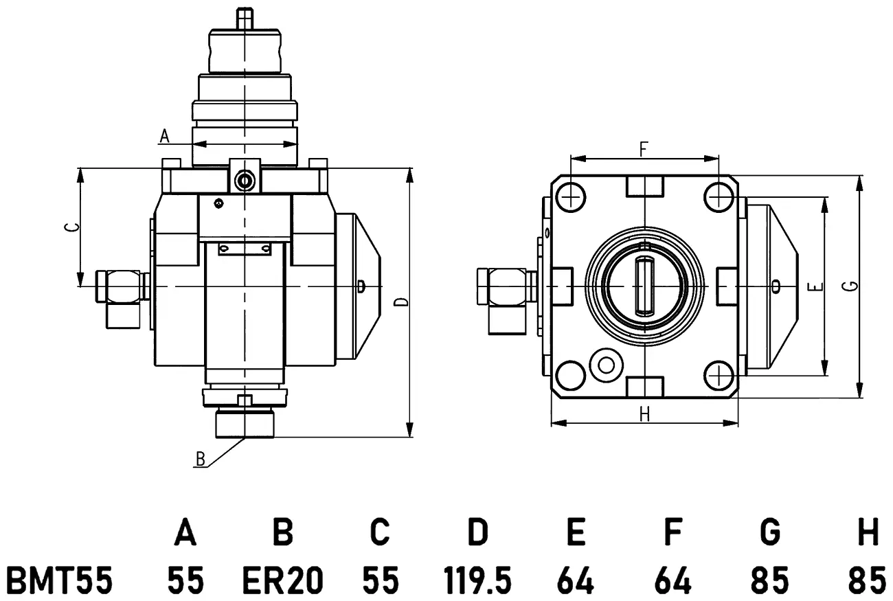 Приводной регулируемый (±90°) блок AdvaCUT BMT55, ER20, T=1:1, RMP=6000, внеш. СОЖ
