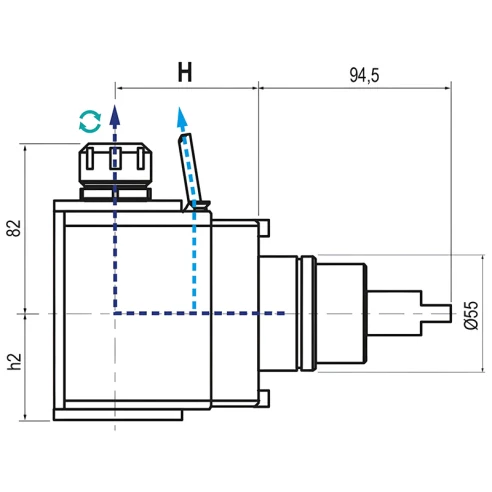 Приводной угловой блок AdvaCUT BMT55, ER-25, T=1:1, RPM=6000, H=70 (BIGLIA), внеш. СОЖ