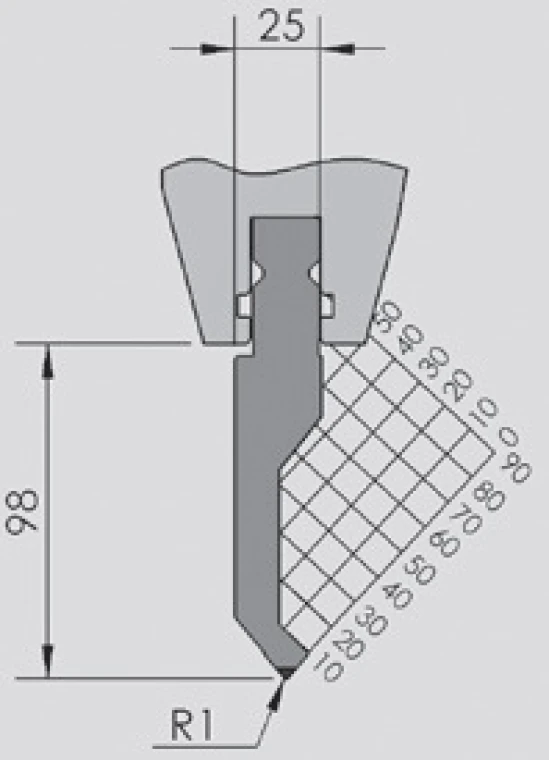 Пуансон BIU-002/6, H=98 мм, α=80°, R=1 мм, 200 мм