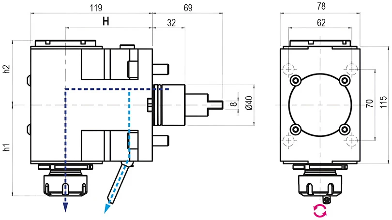 Приводной угловой блок AdvaCUT BMT40, ER-25, T=1:1, RPM=12000, H=85 (DMG MORI-NZ), внеш. СОЖ