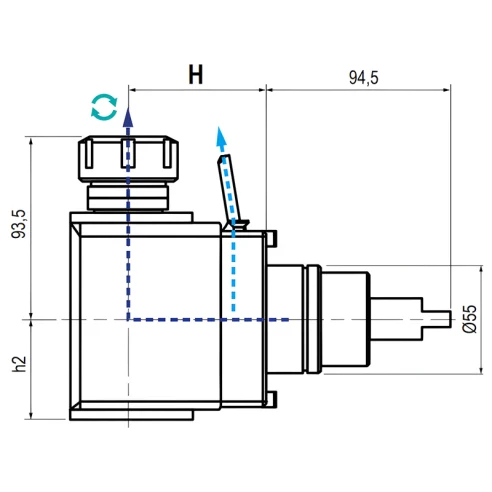 Приводной угловой блок AdvaCUT BMT55, ER-32, T=1:1, RPM=6000, H=70 (BIGLIA), внутр. СОЖ