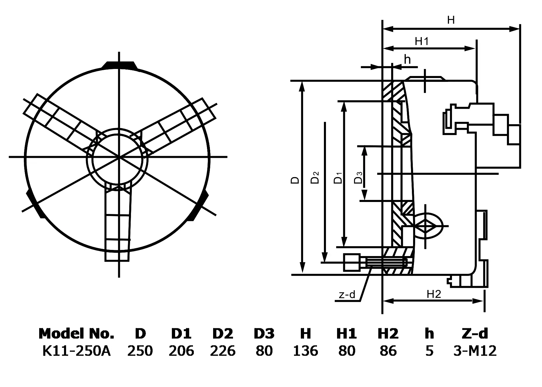 Ручной 3-х кулачковый патрон, ⌀250 мм, мастер кулачки, DIN6350