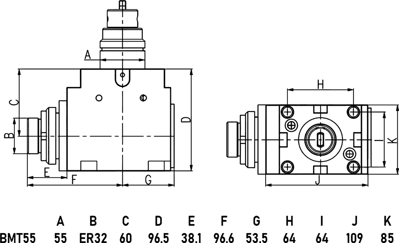 Приводной угловой блок AdvaCUT BMT55, ER32, T=1:1, RMP=5000, внеш. СОЖ