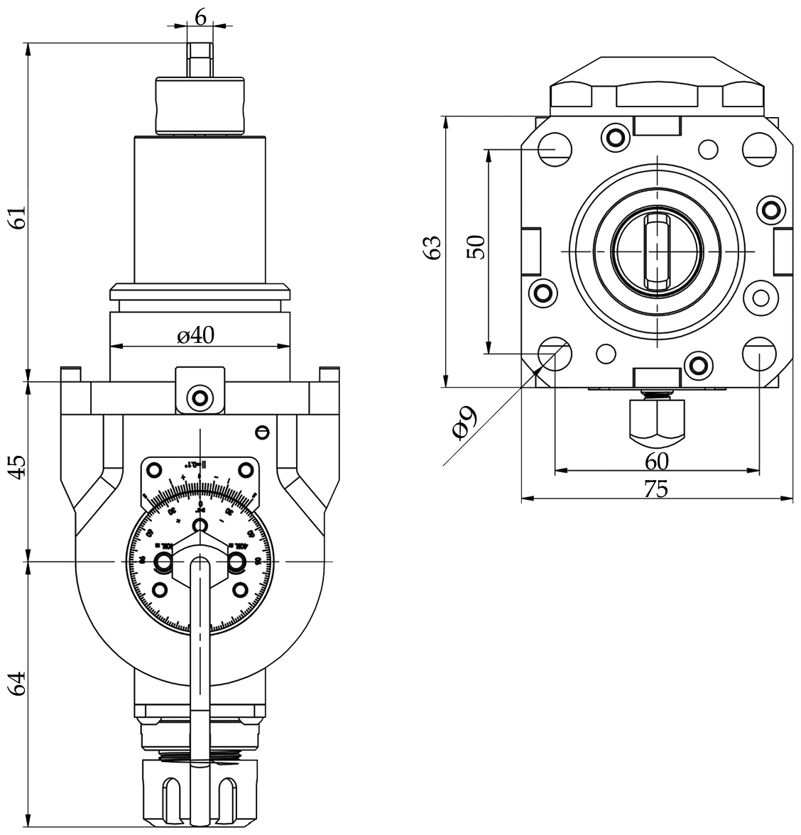Приводной регулируемый (±90°) блок AdvaCUT BMT40, ER16, T=1:1, RMP=4000, внеш. СОЖ